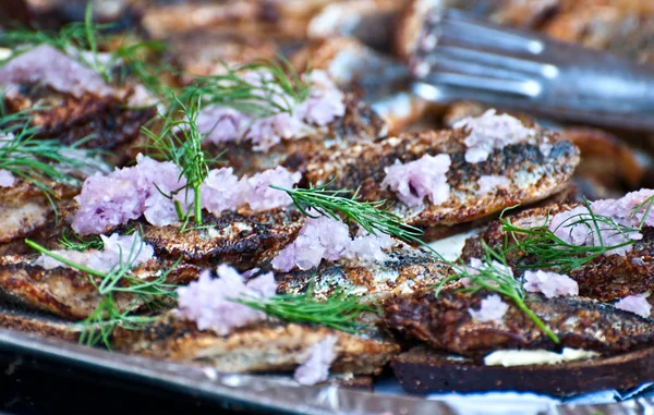 Sandwiches with herring. — Stock Photo, Image