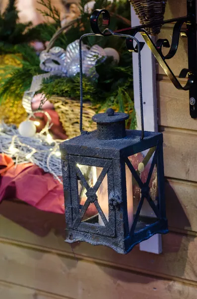 Christmas lantern with a candle — Stock Photo, Image
