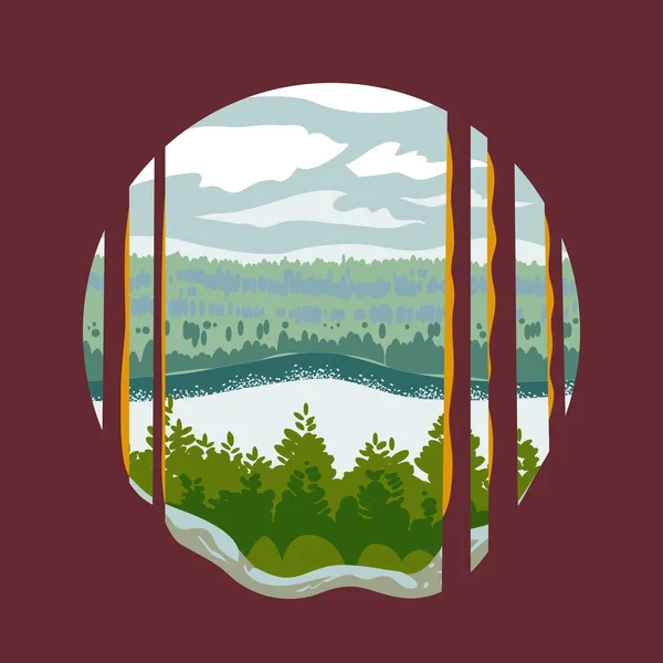 Illustration Flat Style Taiga View View Forest View Lake Forest — Stock Vector