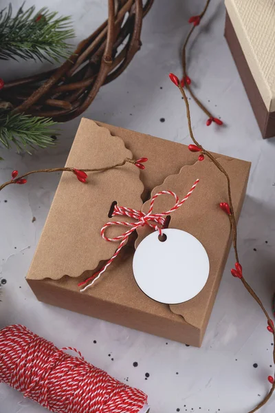 Christmas Gift Tags mockup. Round mock up — Stock Photo, Image
