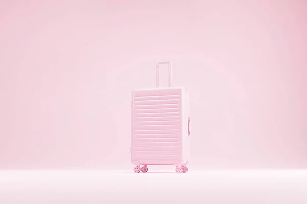 Suitcase Pink Pastel Background Travel Concept Minimalistic Art — 스톡 사진