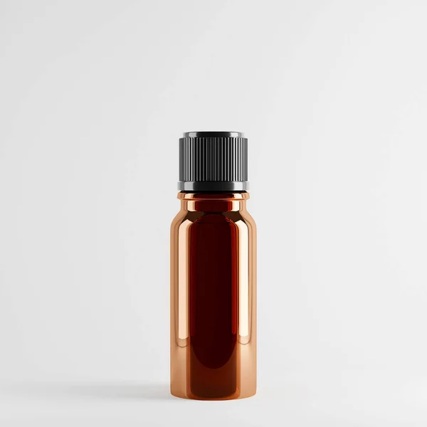 Glass Amber Cosmetic Bottle Essential Oil Mockup Light Background — Stock Fotó