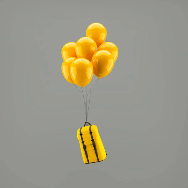 School Backpack Flies Balloons Gray Background Back School Concept — Fotografia de Stock