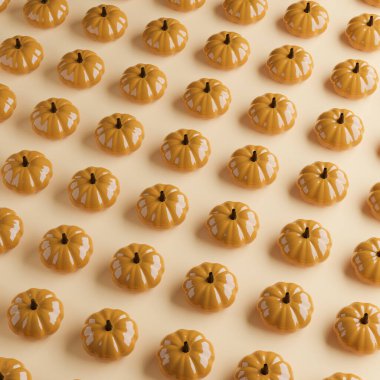 Many pumpkins pattern background. Autumn and Halloween decorations. 3d rendering