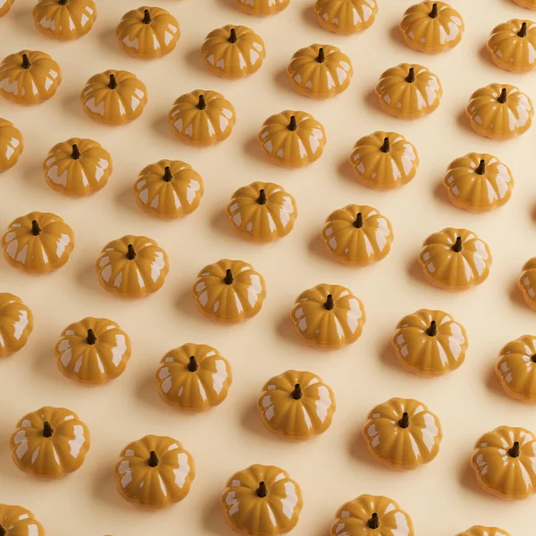 Many pumpkins pattern background. Autumn and Halloween decorations. 3d rendering