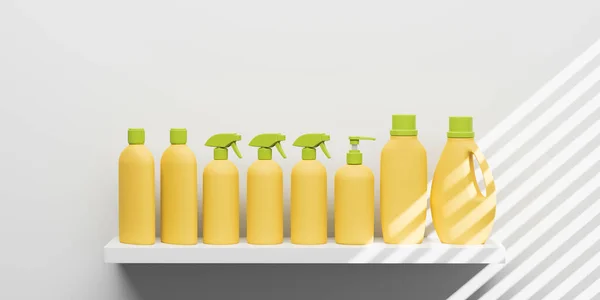 Detergentes Para Limpeza Lavagem Sustentáveis Ecologicamente Seguras Prateleira Renderização — Fotografia de Stock