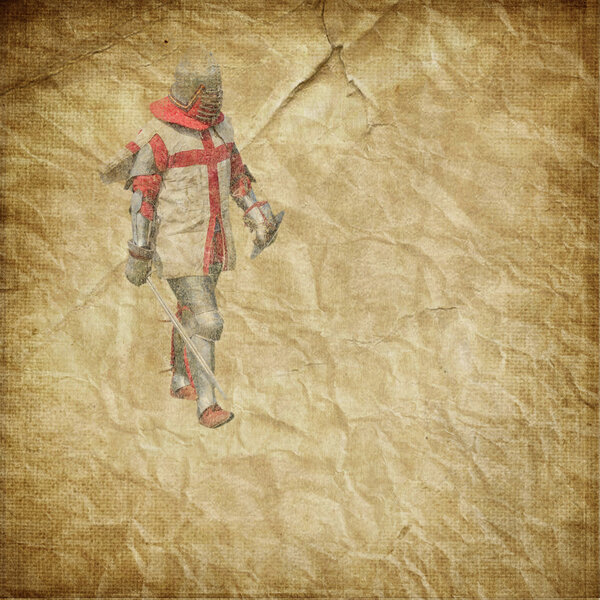 Бронированный рыцарь с мечом и щитом - ретро открытка
