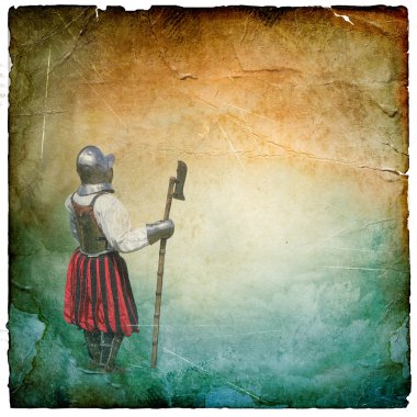 zırhlı bir şövalye ile battle-axe-retro kartpostal