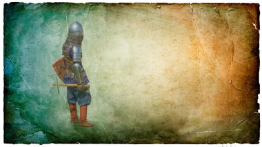 zırhlı bir şövalye ile battle-axe-retro kartpostal