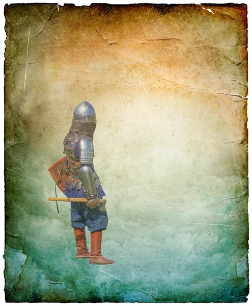 Gepanzerter Ritter mit Schlachtaxt - Retro-Postkarte — Stockfoto