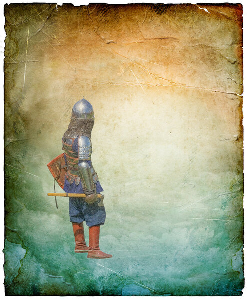 Armored knight with battle-axe - retro postcard