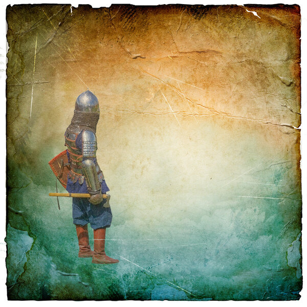 Armored knight with battle-axe - retro postcard