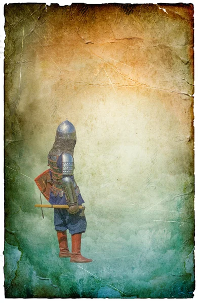 Armored knight with battle-axe - retro postcard — Stock Photo, Image