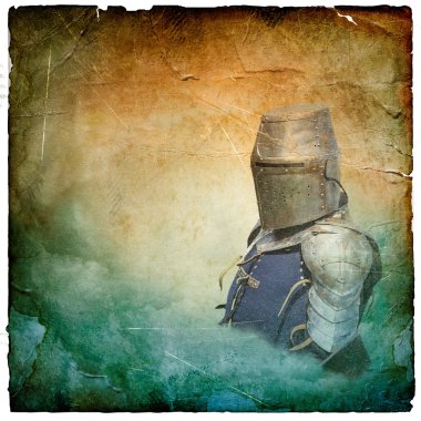 kask kalkan - retro kartpostal ile zırhlı şövalye