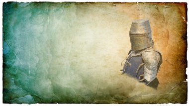 kask kalkan - retro kartpostal ile zırhlı şövalye