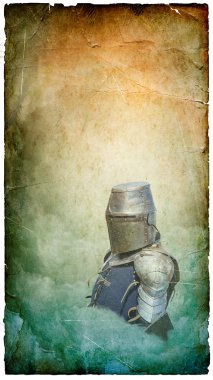 kask kalkan - retro kartpostal ile zırhlı şövalye