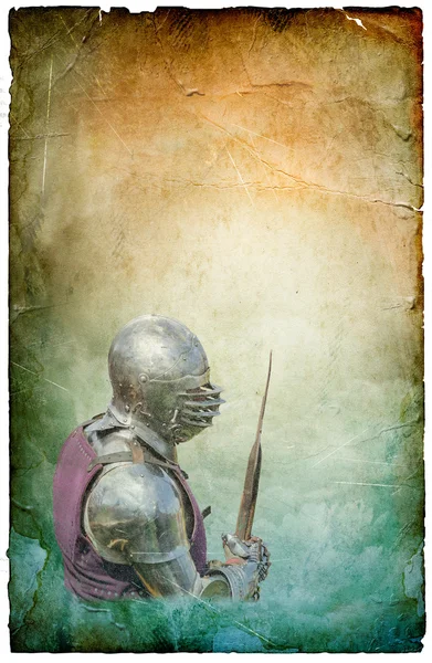 Armored knight with battle-axe - retro postcard — Stock Photo, Image