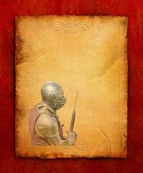 Gepantserde ridder met battle-axe-retro briefkaart — Stockfoto