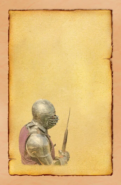 Gepantserde ridder met battle-axe-retro briefkaart — Stockfoto