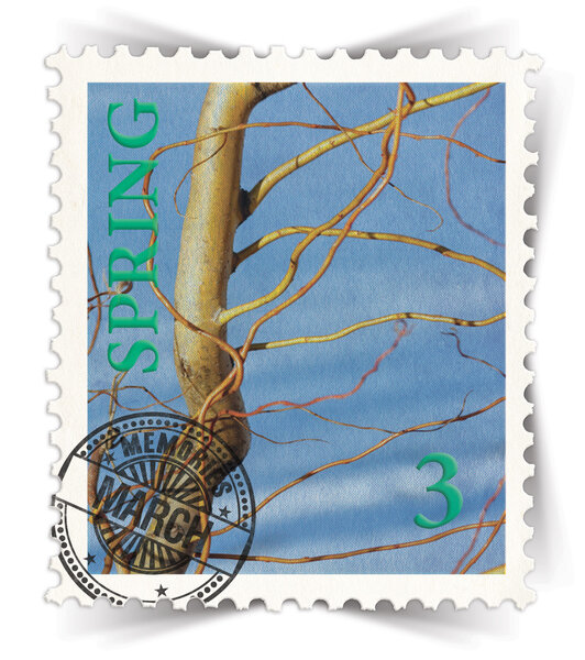 Label for various fresh organic products ads stylized as post stamp