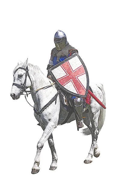 Armoured knight on white warhorse — Stock Photo, Image