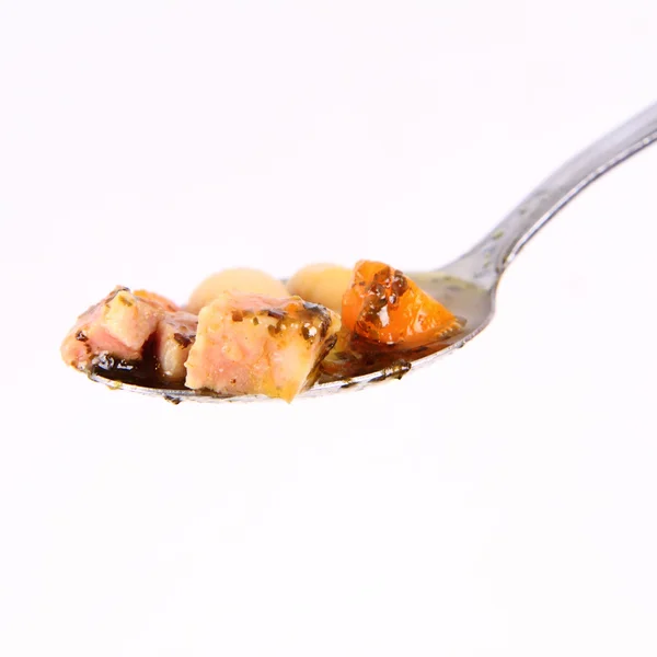 Столовая ложка бобового супа — стоковое фото