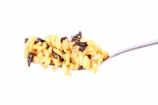 Risotto with mushrooms on a fork — Stock Photo, Image