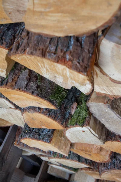 Karışık renk ve boyutlarda yakacak odun yığını