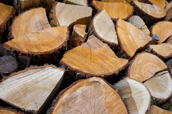 Pile Firewood Stocked Outdoors Some Dry Some Fresh — Fotografia de Stock