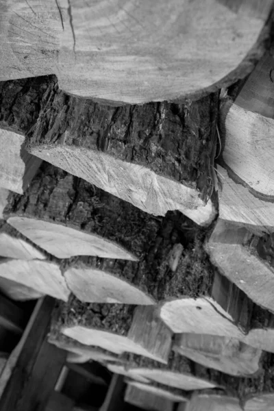 Pile Firewood Stocked Outdoors Some Dry Some Fresh — Stockfoto