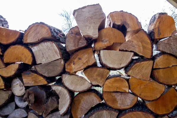 Pile Firewood Stocked Outdoors Some Dry Some Fresh — Stockfoto