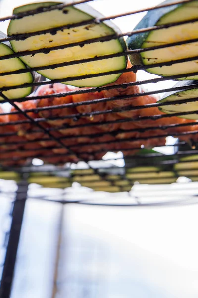 Sausages Zucchini Being Barbequed — Foto Stock