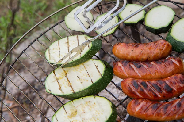 Sausages Zucchini Being Barbequed — Stock Photo, Image