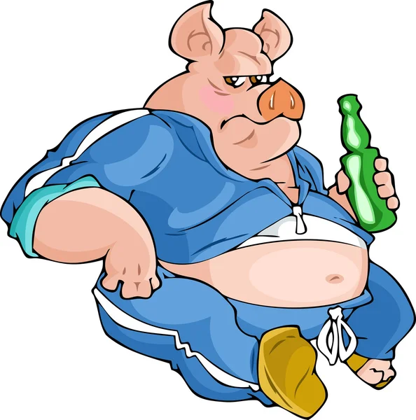 Fat pig with bottle — Stock Vector