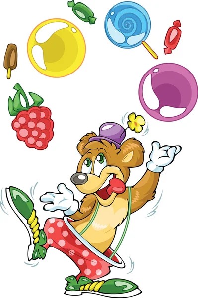 Bear clown and sweets — Stock Vector