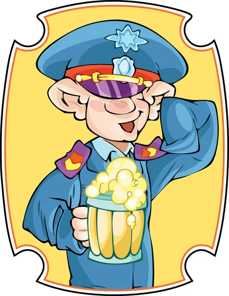 Man in uniform met een biertje — Stockvector