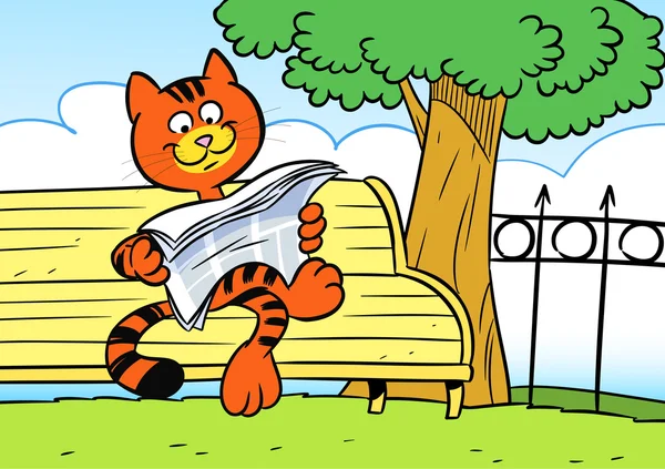 ベンチの上の猫 — ストックベクタ
