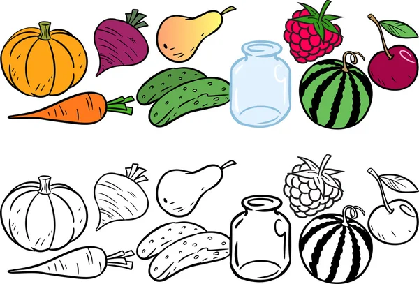 Coloring with vegetables and fruits — Stock Vector