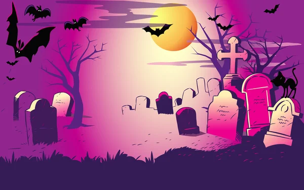 Nacht op de cemeter. Halloween — Stockvector