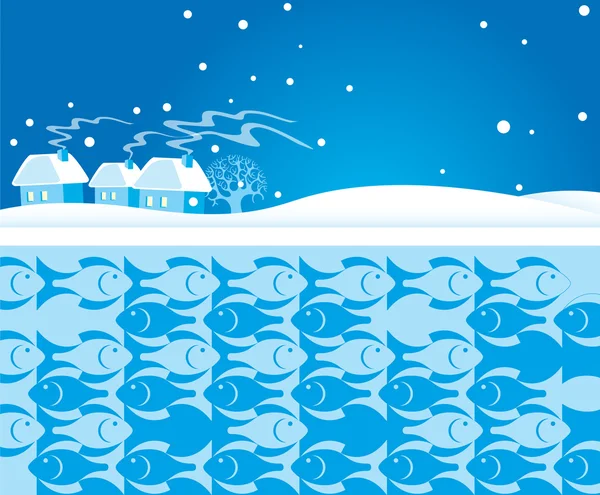 Winter achtergrond met vis — Stockvector