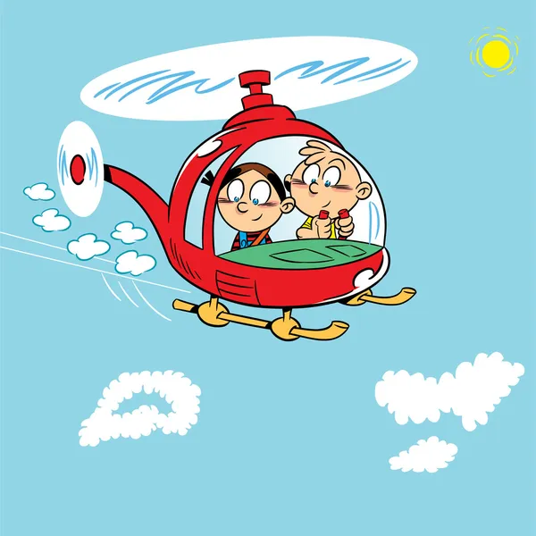 Children in a helicopter — Stock Vector