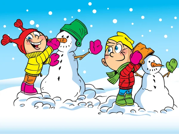 Children make snowmen — Stock Vector