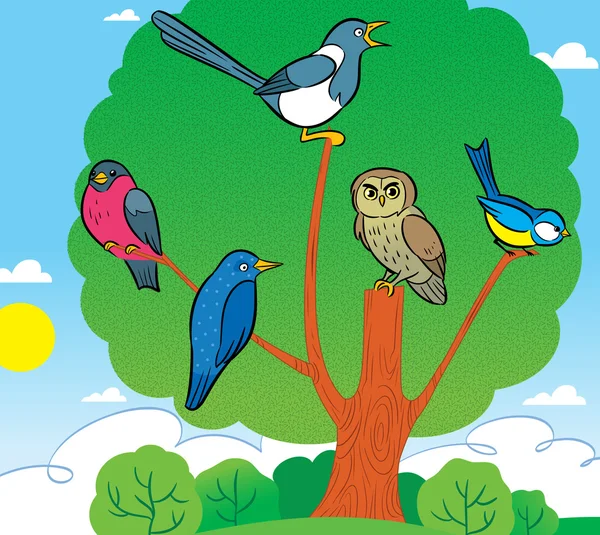 Pájaro en árbol — Archivo Imágenes Vectoriales