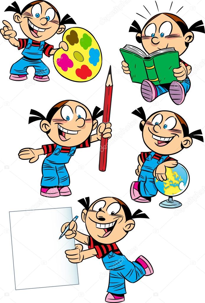 Cartoon girl with school subjects
