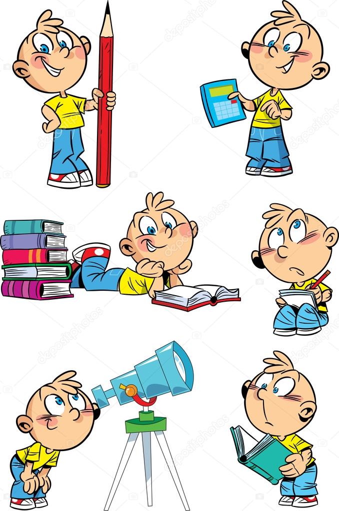 Cartoon boy with school subjects