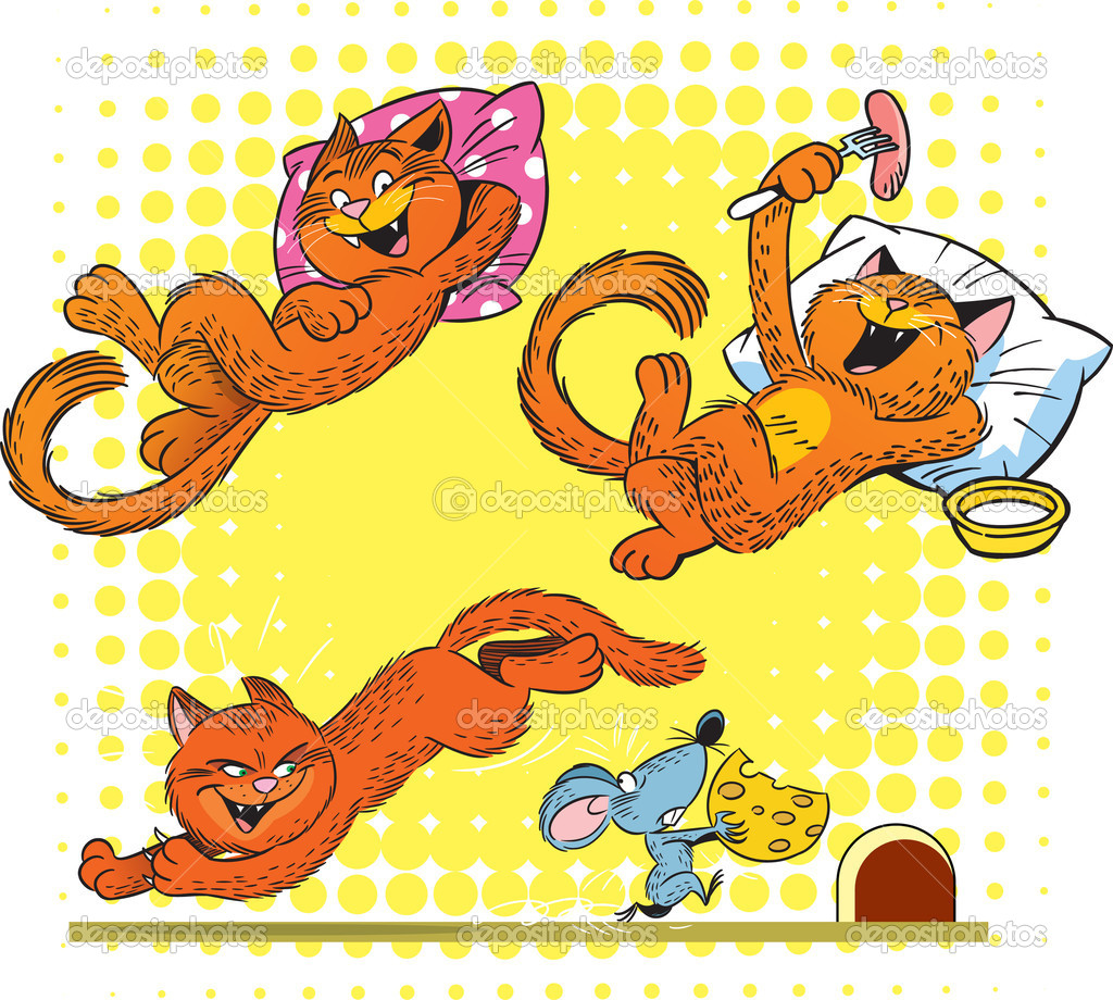 Red cat in different poses