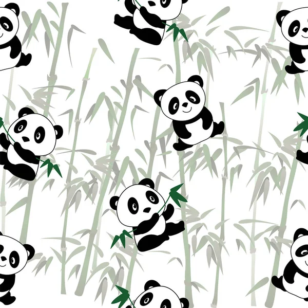 Seamless Vector Pattern Cartoon Panda Bamboo Can Used Background Wedding — Stock Vector