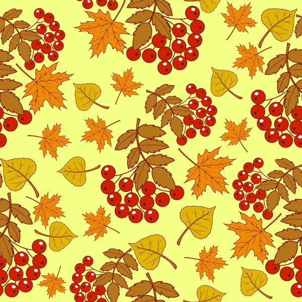 Ilustración Vectorial Plantas Otoño Hojas Amarillas Bayas Rojas Serbal — Archivo Imágenes Vectoriales