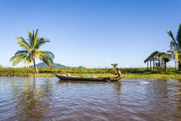 Malagasy man paddling — Stock Photo, Image