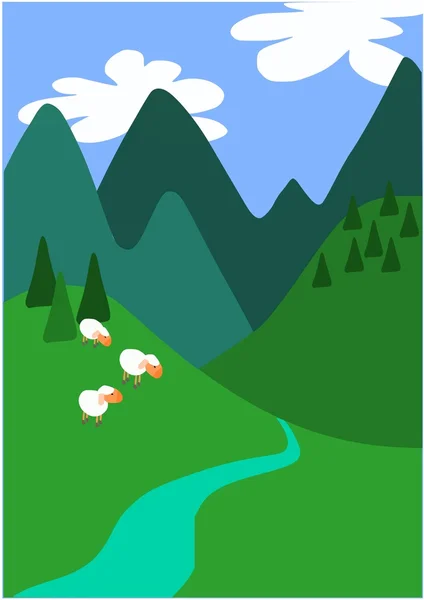 Три маленьких овец на больших горах — стоковый вектор